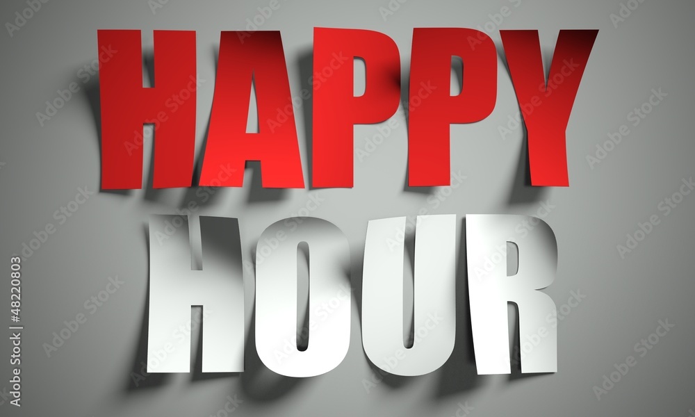 Happy hour cut from paper on background