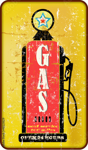 Vintage gas station sign, gas pump, vector illustration