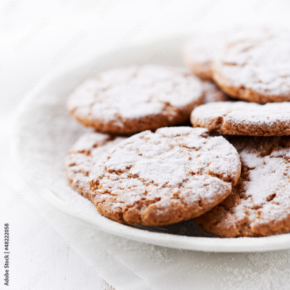 Crunchy cookies dusted with icing sugar
