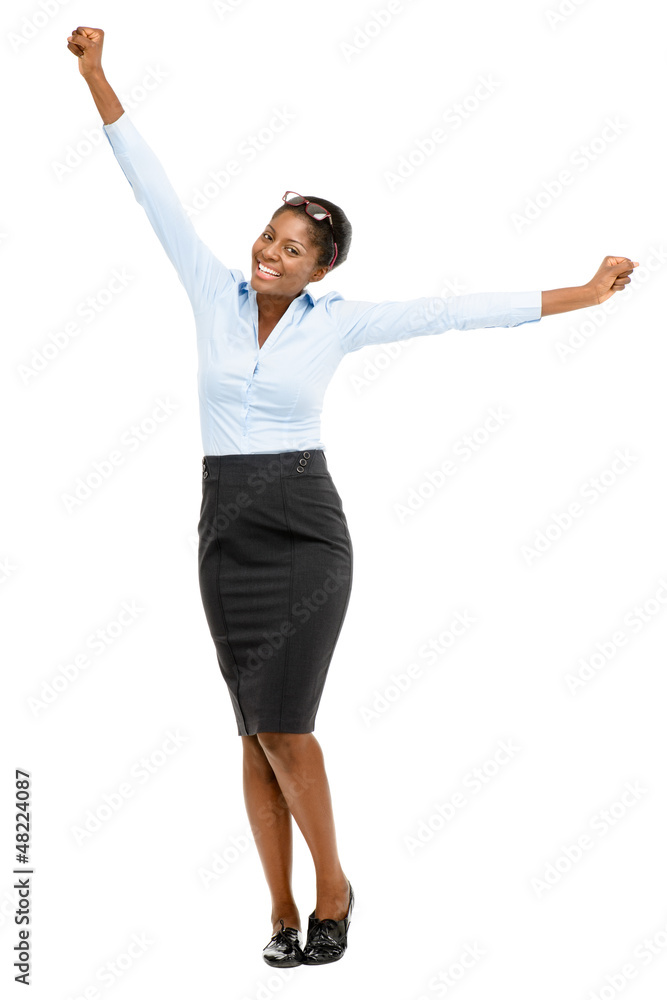 Beautiful African American woman celebrating success