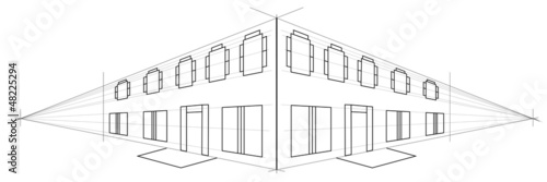house in perspective 3d. outline vector illustration