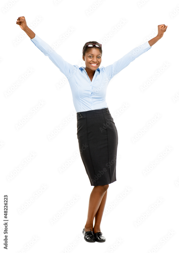 Happy African American business woman celebrating succes isolate Happy African American business woman celebrating succes isolate