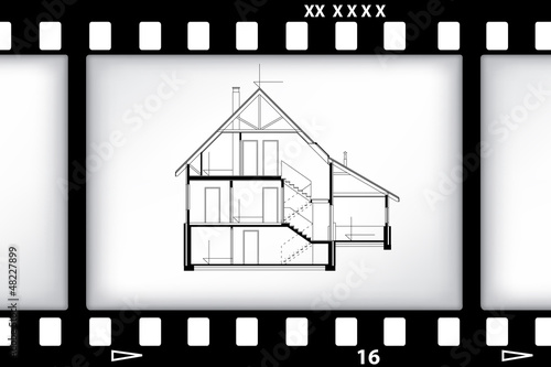 blueprint of house on film background