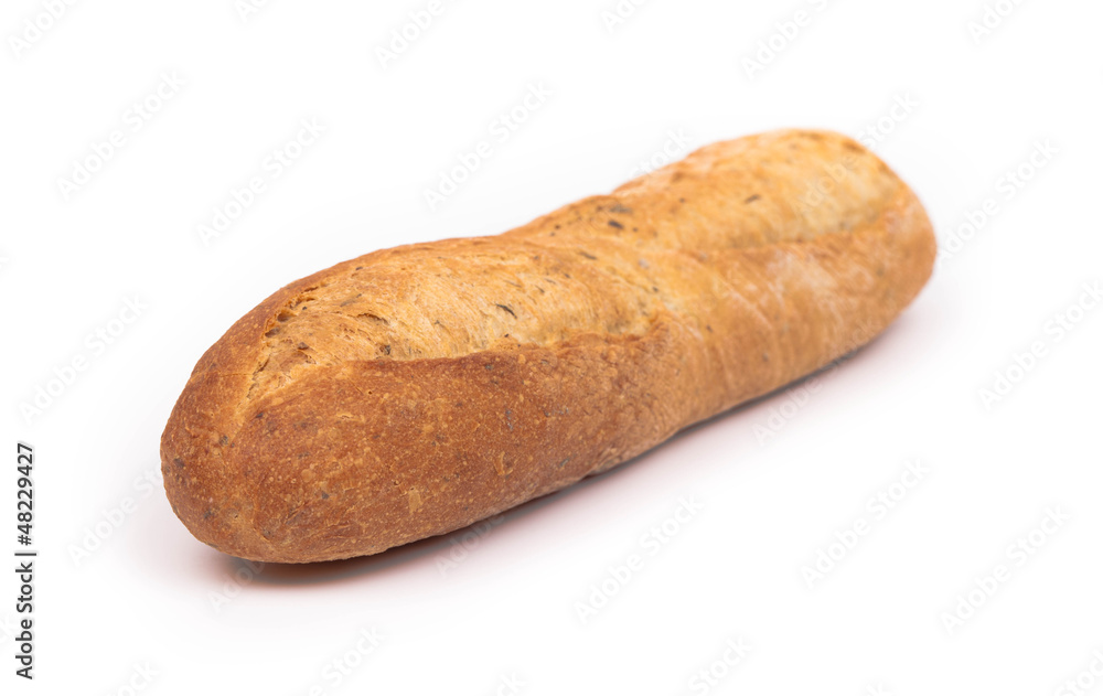 baked baguette bread roll isolated on white baked baguette bread roll isolated on white