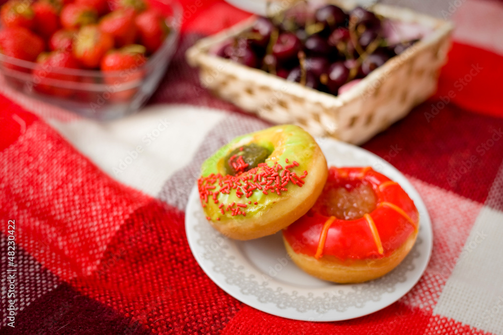 two glazed donuts for romantic picnic two glazed donuts for romantic picnic