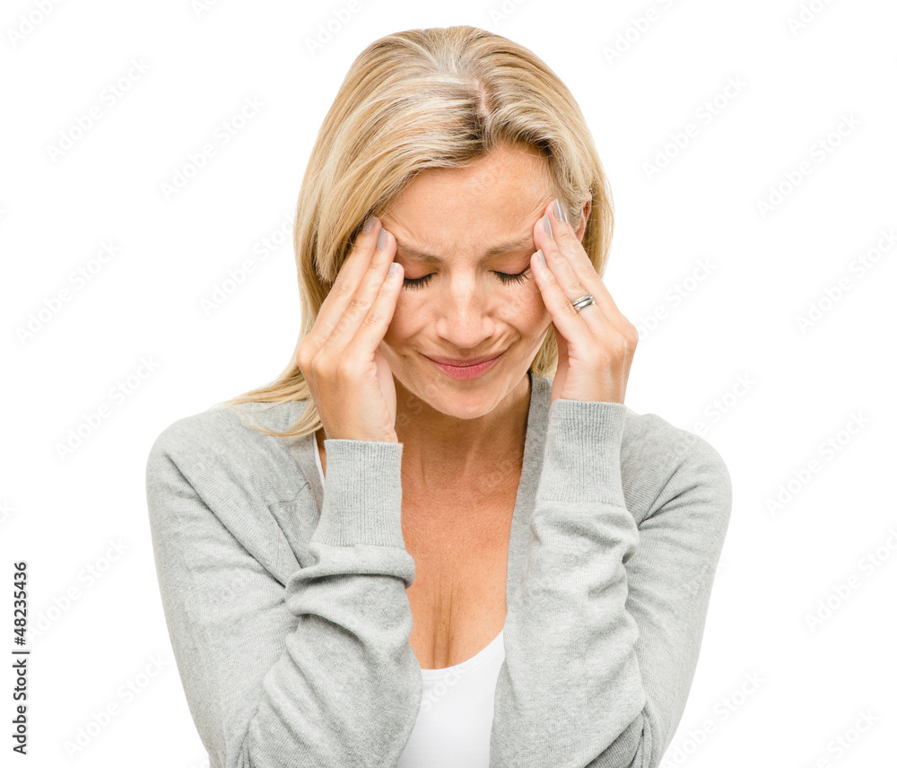 Mature woman worried about the future isolated on white backgrou Mature woman worried about the future isolated on white backgrou