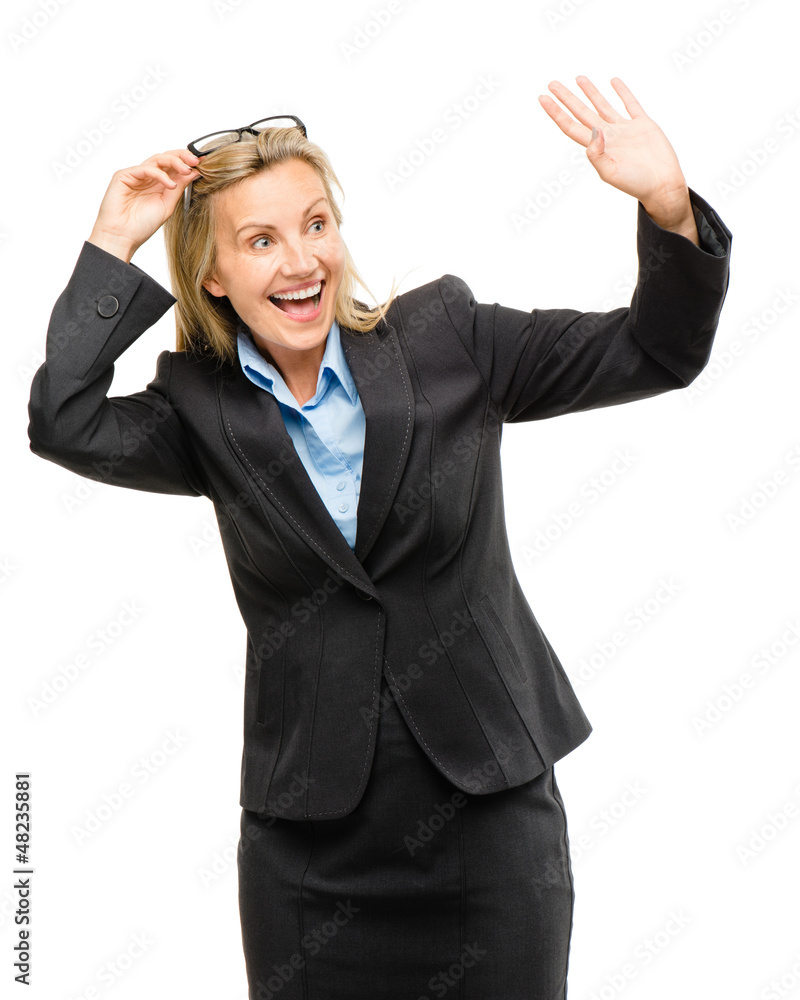 Happy mature business woman isolated on white background Happy mature business woman isolated on white background