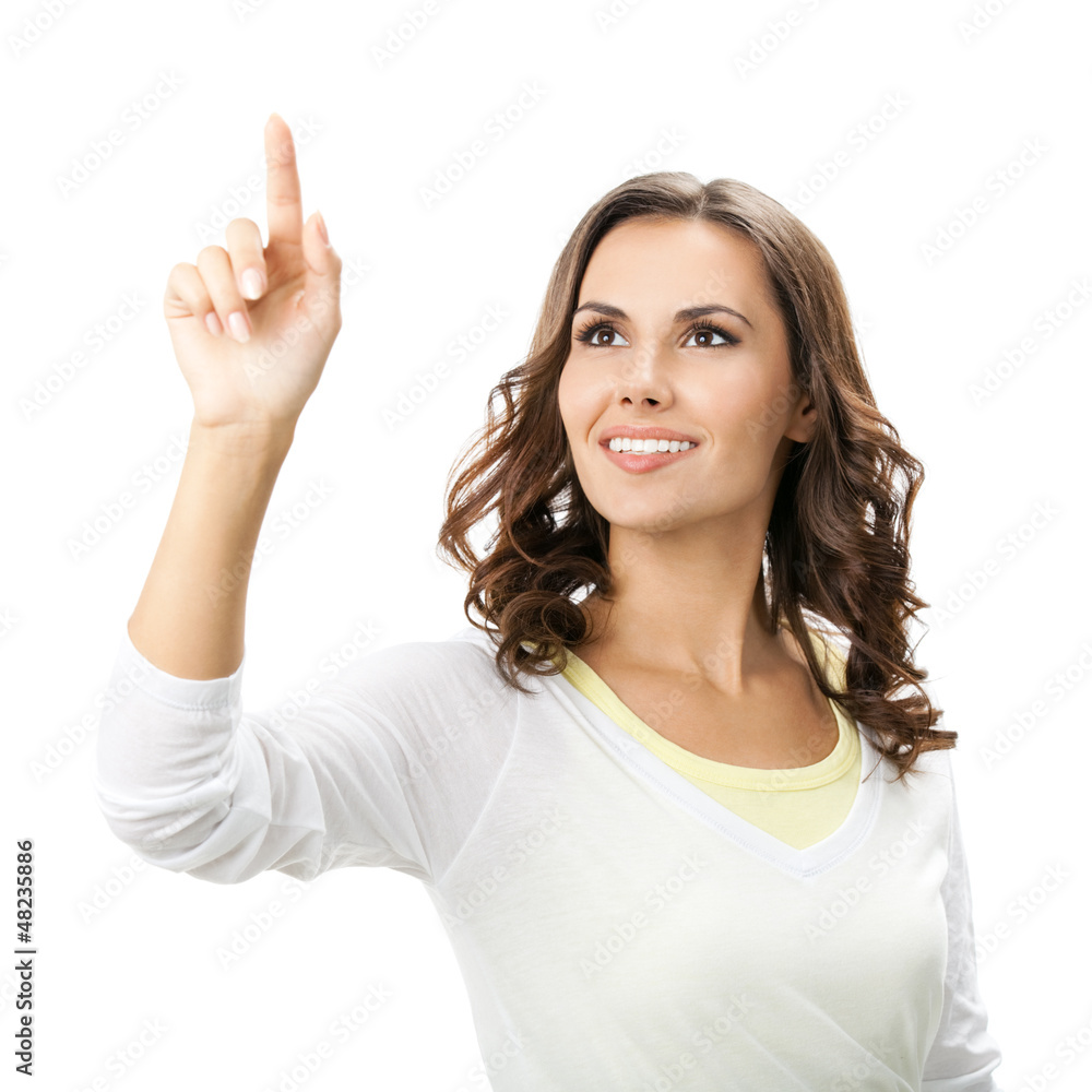 Beautiful young woman showing blank signboard Beautiful young woman showing blank signboard