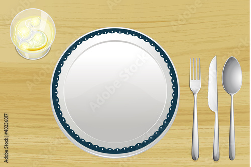 Empty plate and a bowl of lemonade