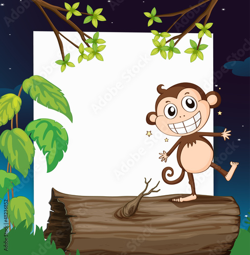 A smiling monkey and a white board