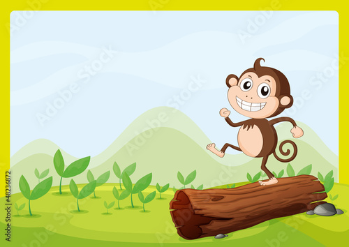 A monkey dancing on dry wood
