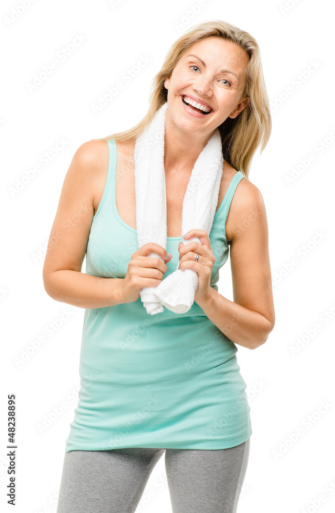Healthy mature woman exercise isolated on white background Healthy mature woman exercise isolated on white background