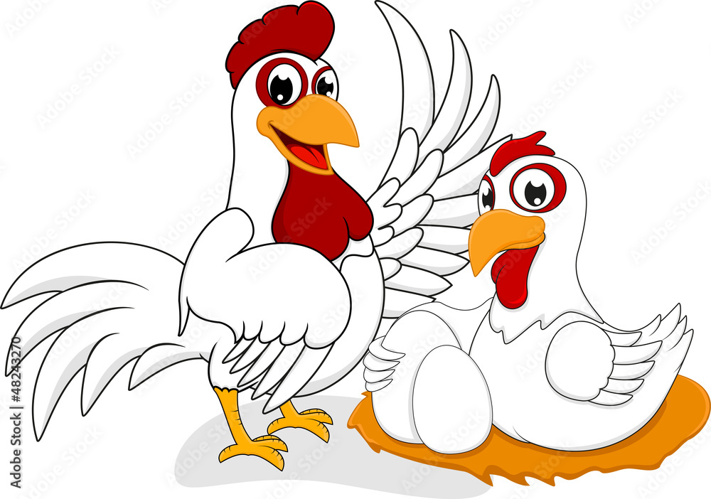 Illustration White Chicken Family