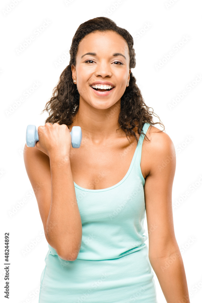 Healthy young mixed race woman exercising isolated on white back Healthy young mixed race woman exercising isolated on white back