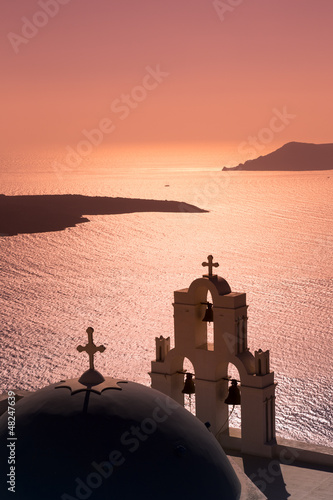 Sunset behind Firostefani church, Santorini