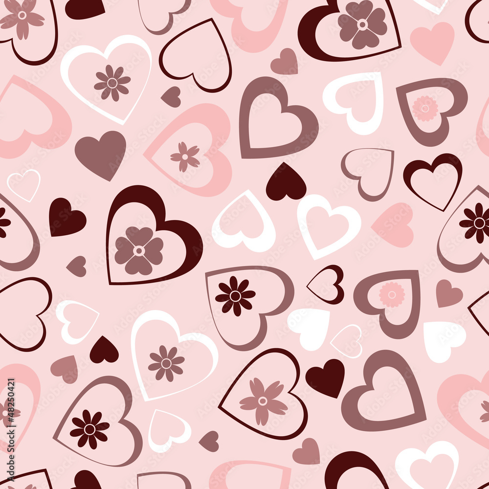 Fototapeta premium Valentine seamless pattern - flowers and hearts