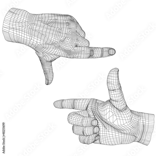 High resolution conceptual 3D cyber wireframe human hand