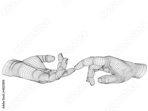 High resolution conceptual 3D cyber white wireframe human hand