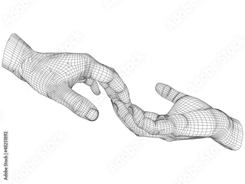 High resolution conceptual 3D cyber white wireframe human hand