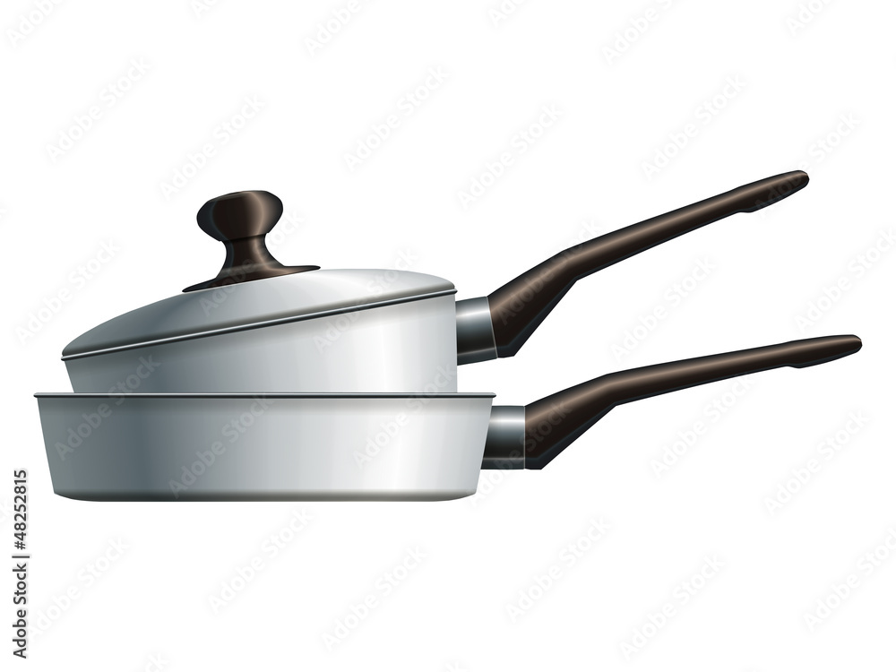 Set of two white painted frying pans. Eps10 Set of two white painted frying pans. Eps10