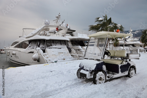 car, yacht and snow