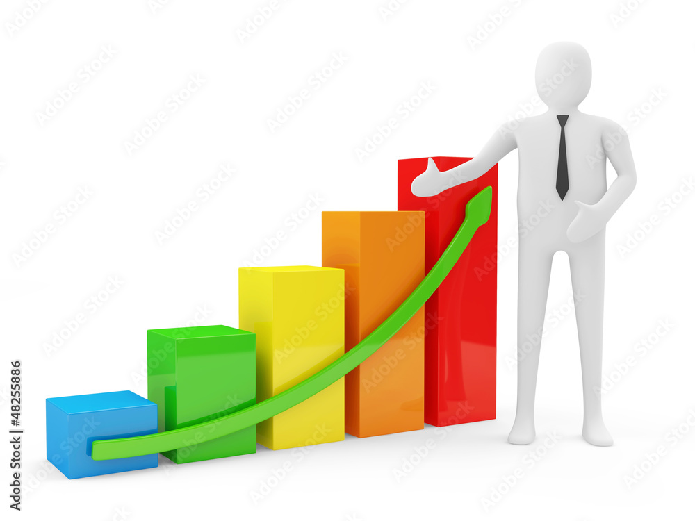3d Man with Colorful Business Graph isolated on white background 3d Man with Colorful Business Graph isolated on white background