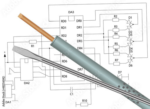Soldering iron, screwdriver and electronic circuit