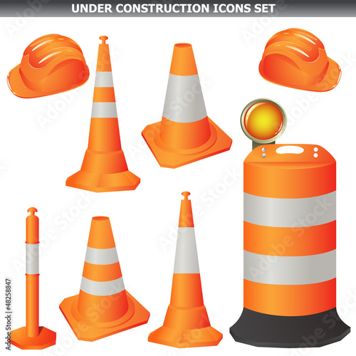 Under construction and maintenance cone on white
