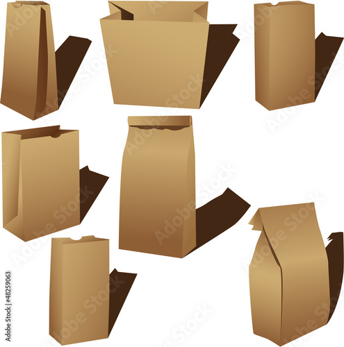 Brown paper lunch bag set on white