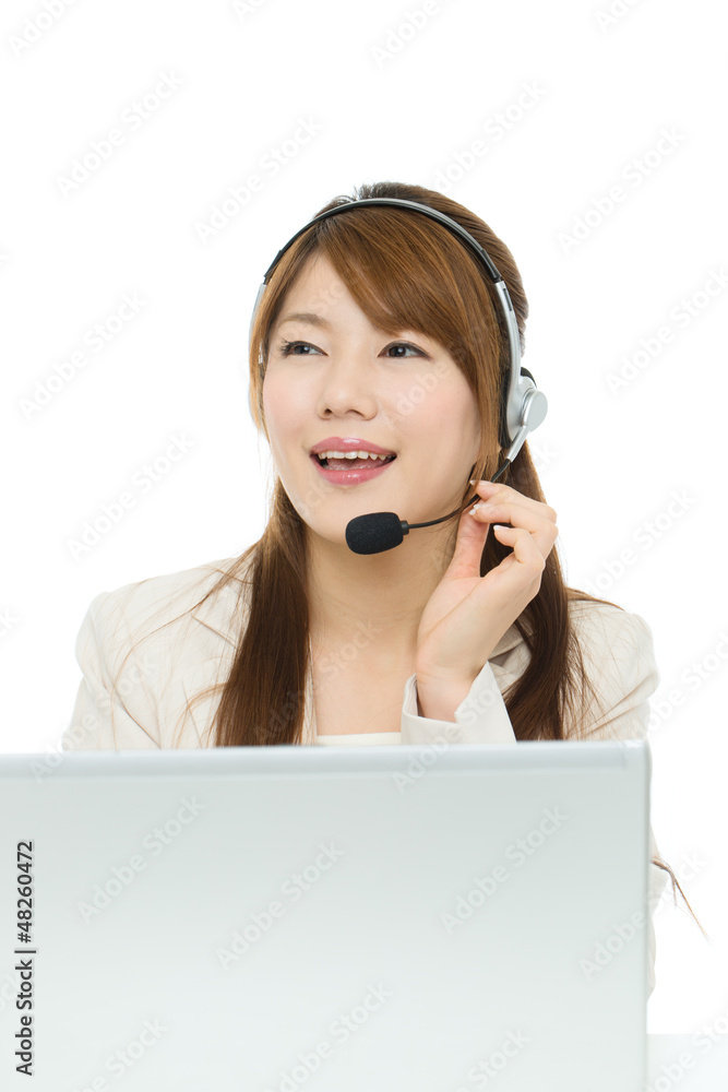 Beautiful asian business operator on white background Beautiful asian business operator on white background