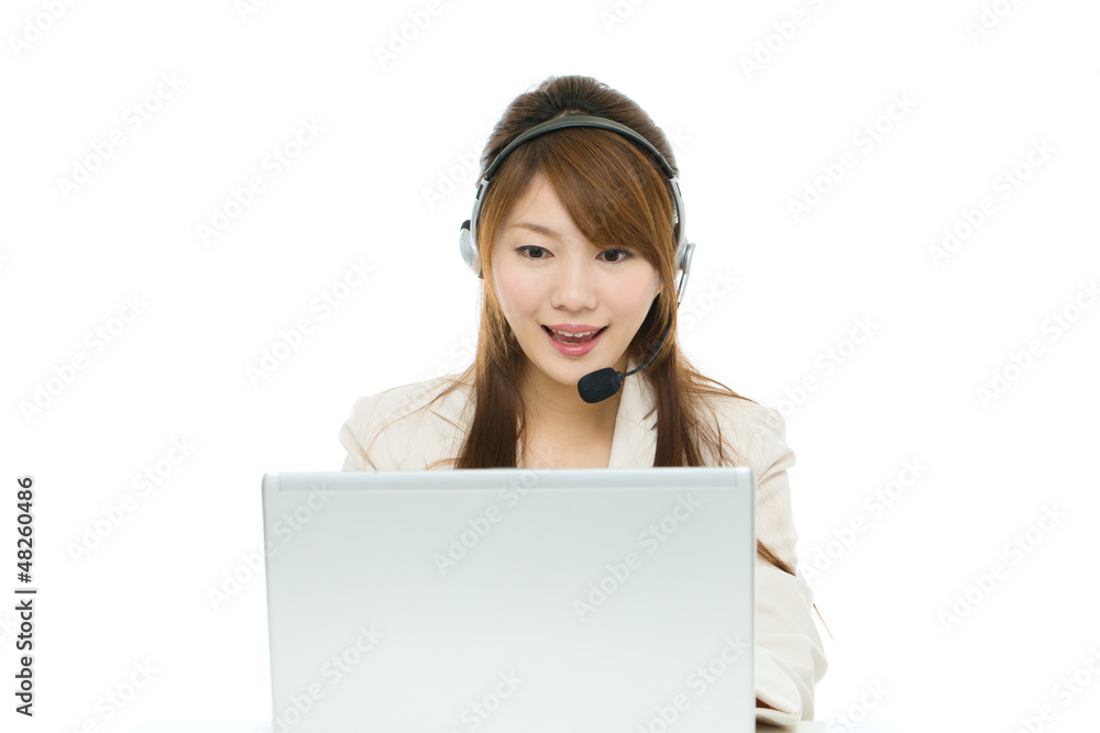 Beautiful asian business operator on white background Beautiful asian business operator on white background