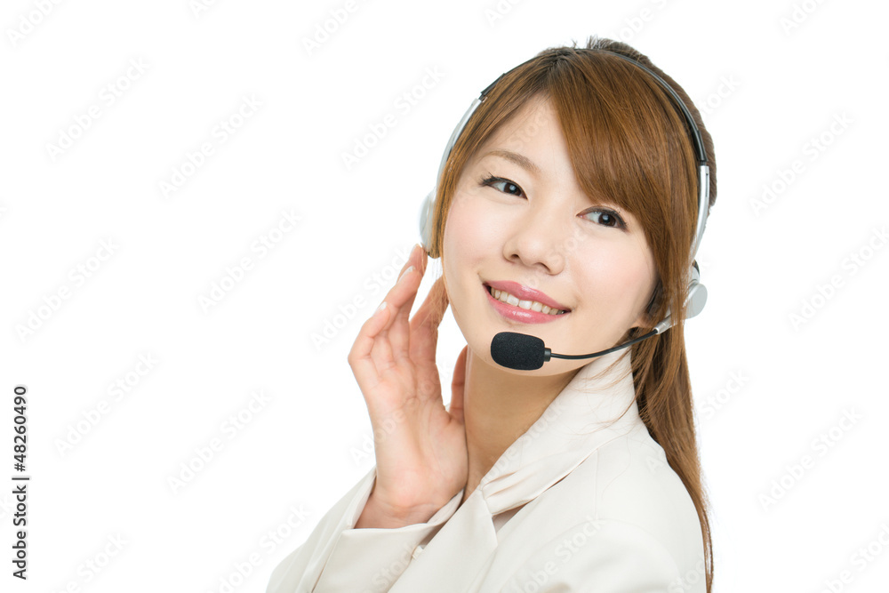 Beautiful asian business operator on white background Beautiful asian business operator on white background