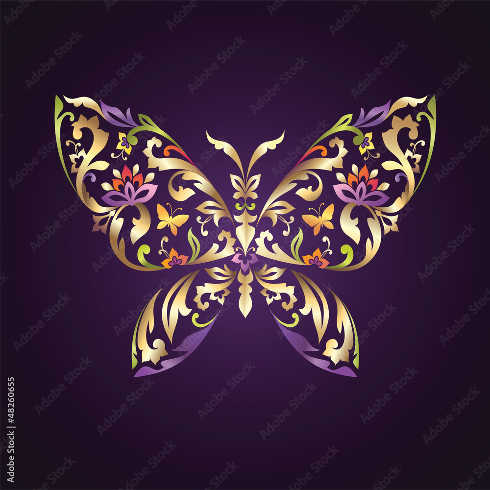 decorative butterfly with mix of floral ornament elements decorative butterfly with mix of floral ornament elements