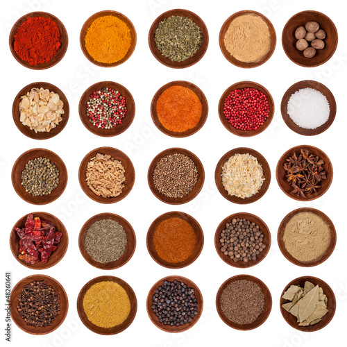 Huge spices collection, isolated on white background