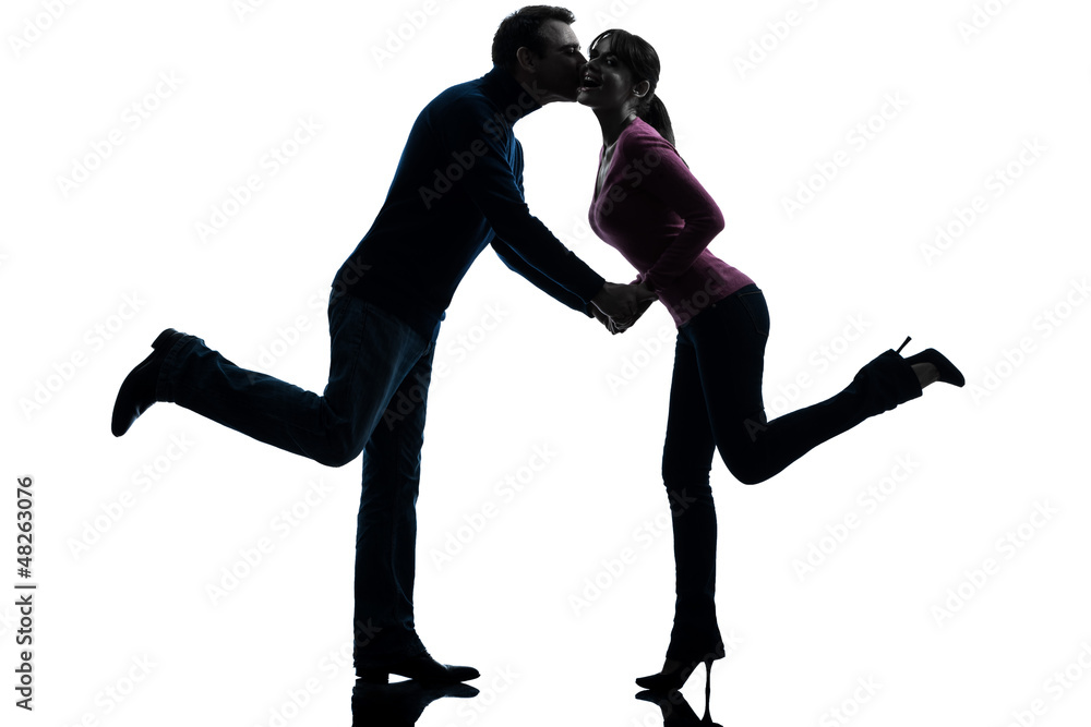 couple woman man lovers kissing   silhouette