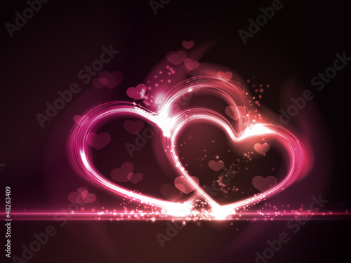 Red pink glowing hearts frame