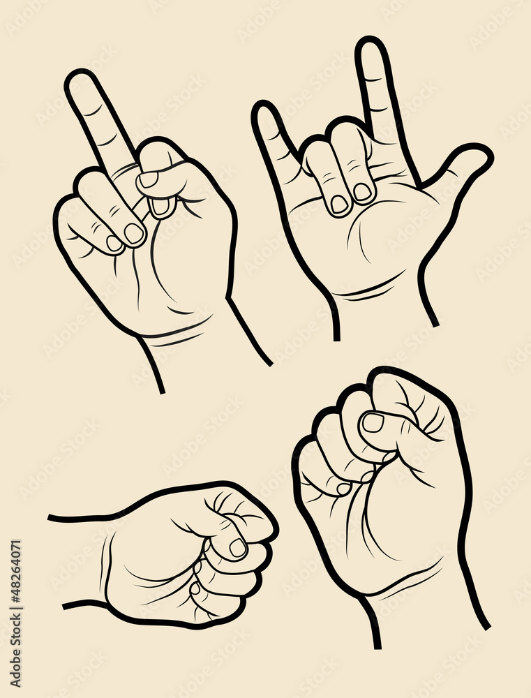 Hand signs symbol 4, rock, power, hit Hand signs symbol 4, rock, power, hit