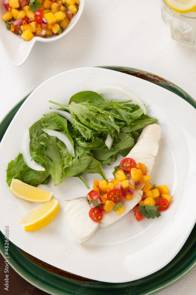 Poached Halibut and Peach Salsa Poached Halibut and Peach Salsa