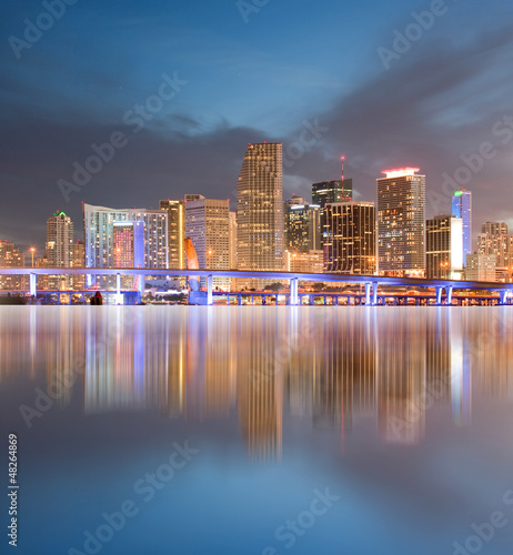 Miami Florida buildings panorama with reflection