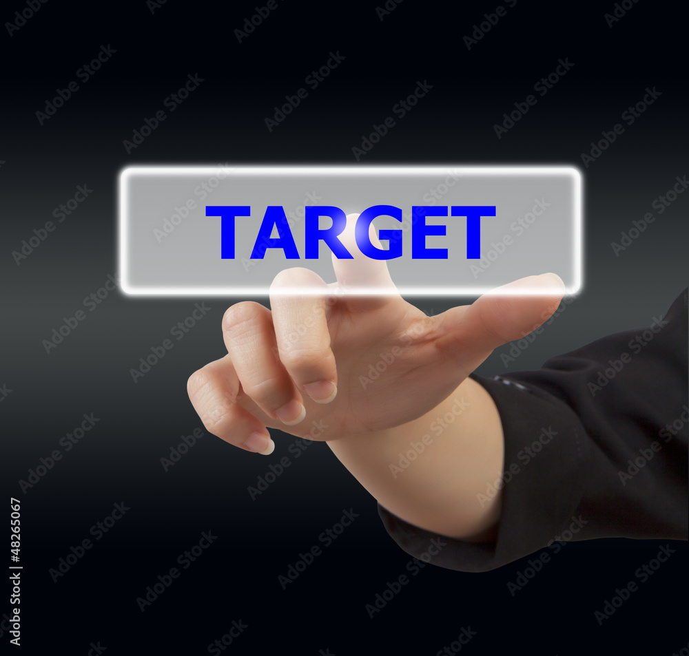 woman hand touching button target woman hand touching button target