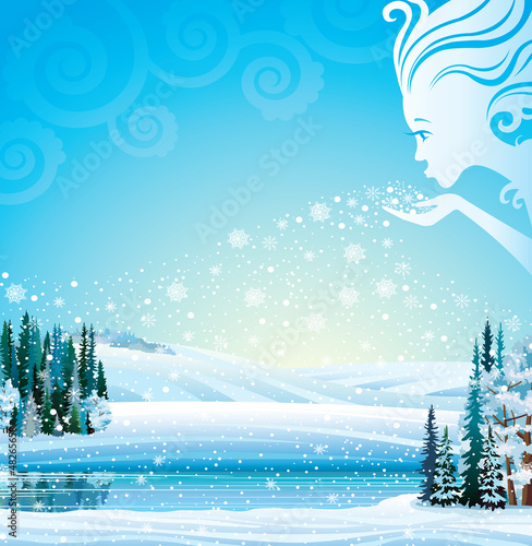 Vector magical winter landscape.