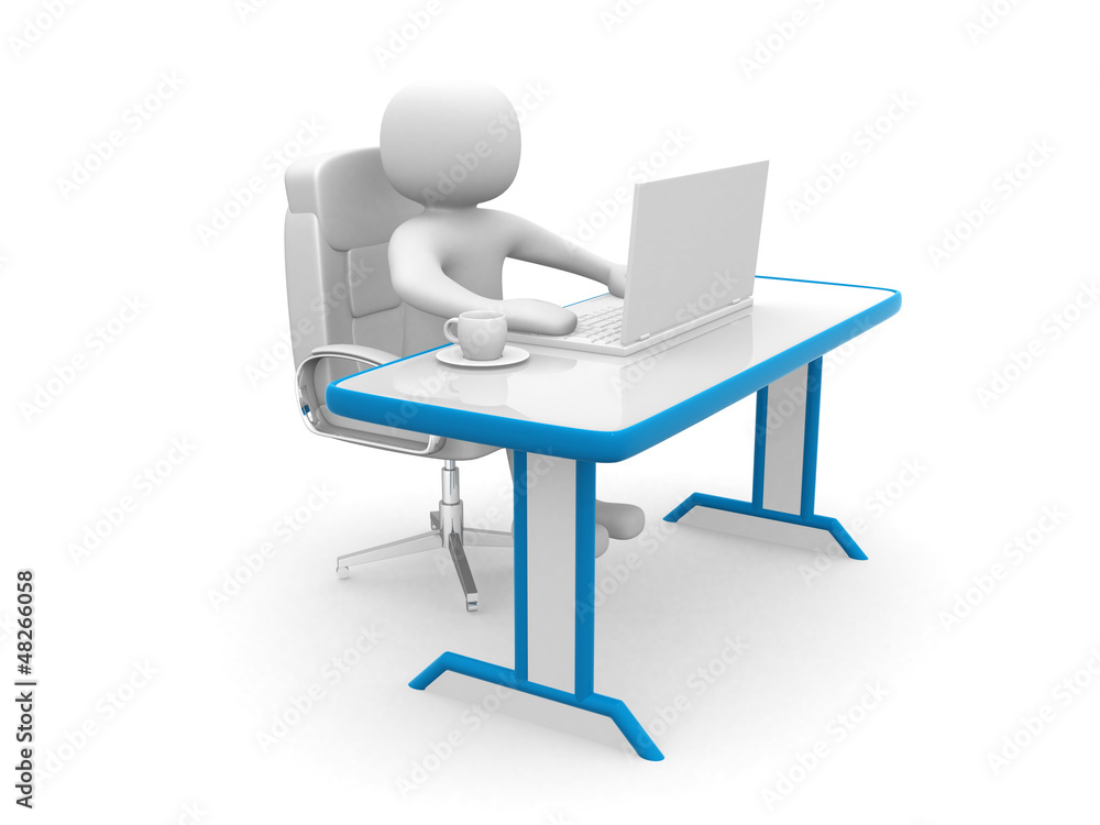 Fototapeta premium 3d people. Person to an office and a laptop