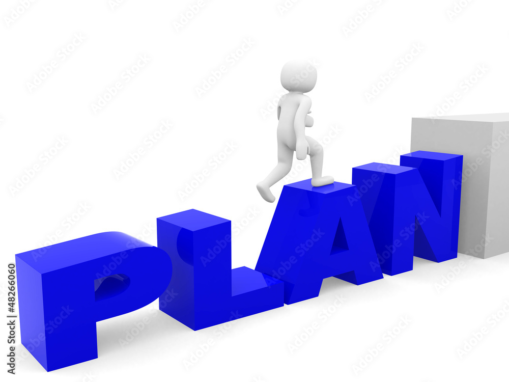 3D person climbing the text plan 3D person climbing the text plan