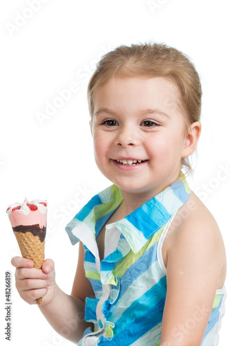 joyful child girl eating ic...