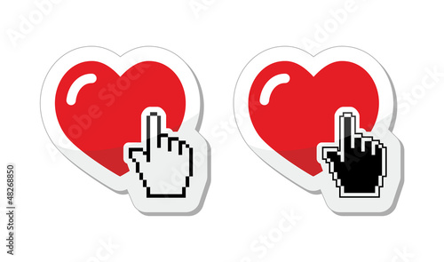Heart with cursor hand labels - valentines, love