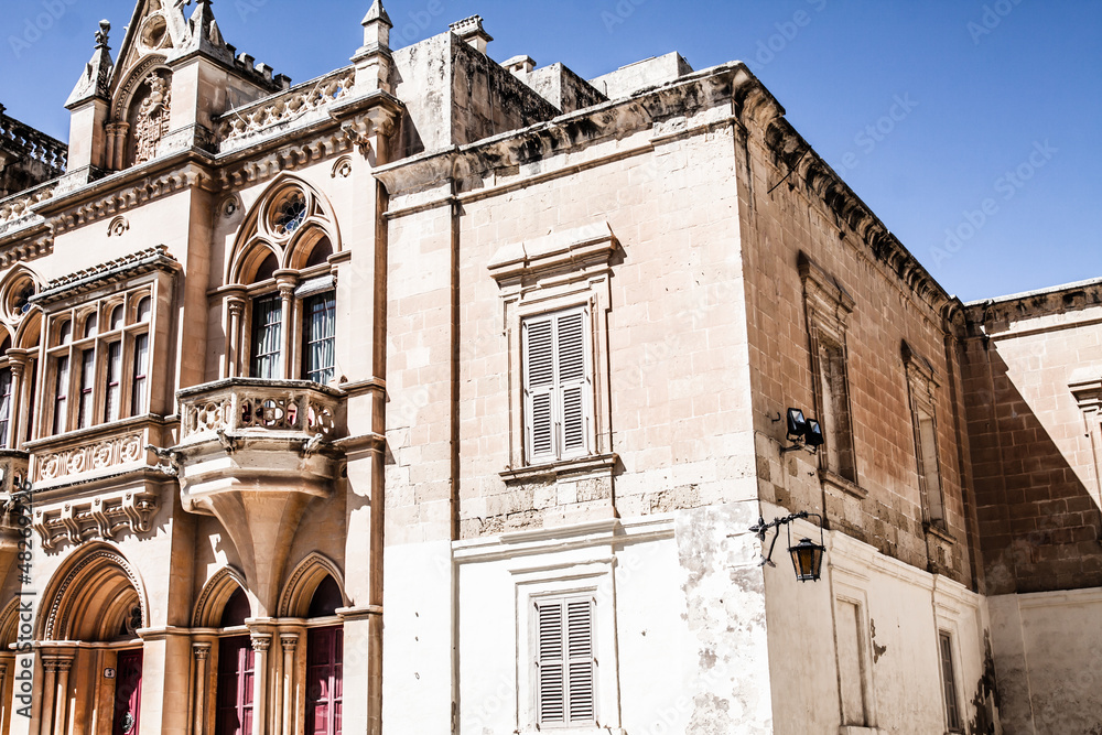 Classic Gothic architecture,a house in Mdina in Malta