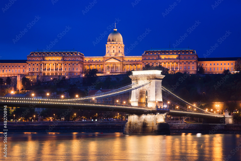 Buda Castle and Chain Bridge. Budapest, Hungary