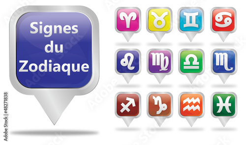 bulles carré Argent : signes du zodiaque symbole