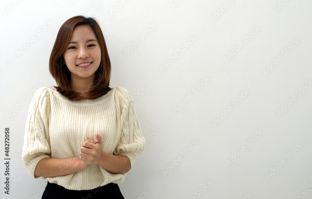 Businesswoman holds her hands Businesswoman holds her hands