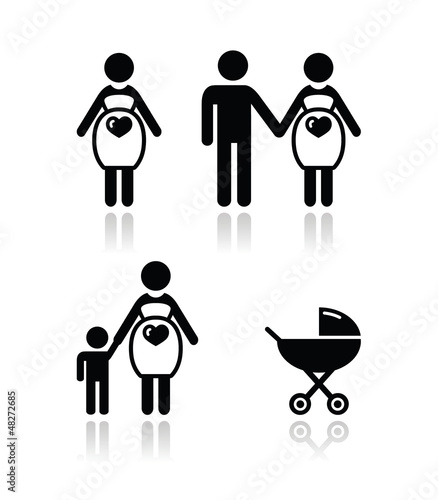 Pregnant woman vector icons set